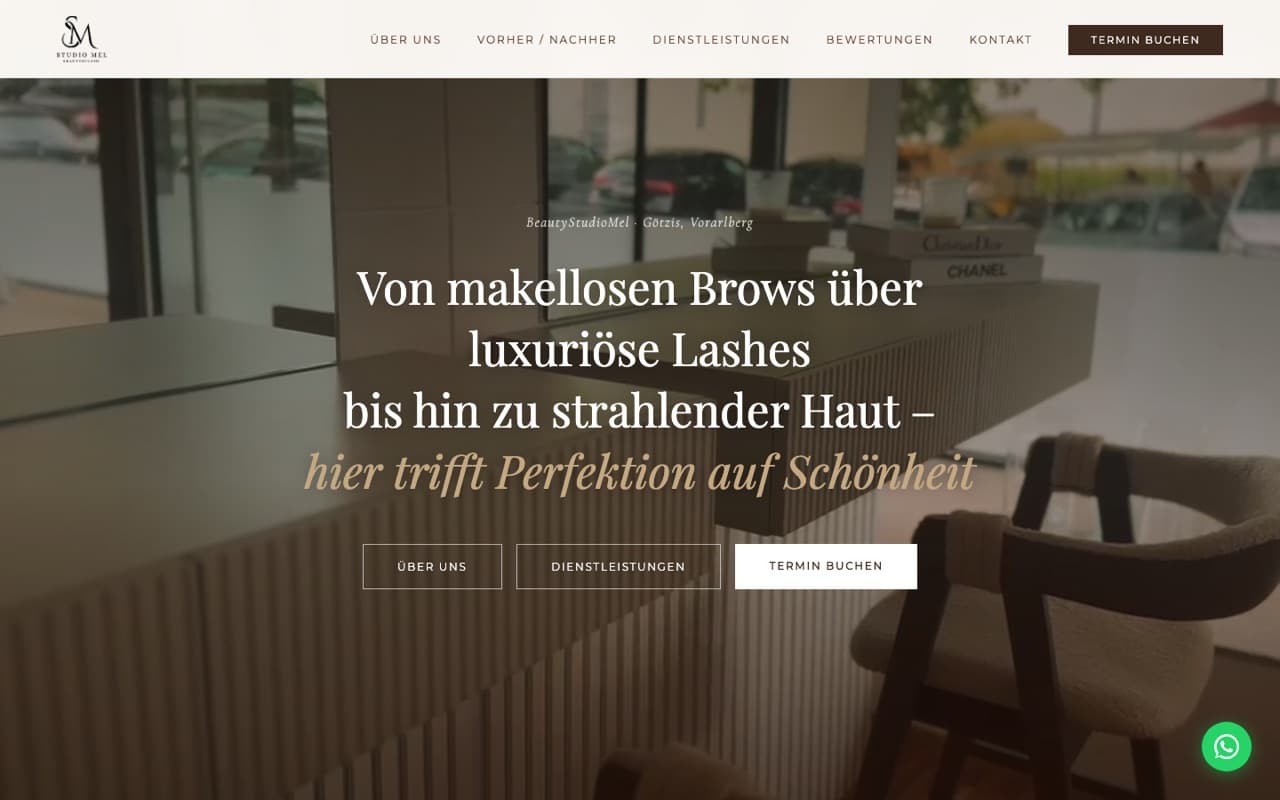 Screenshot der Website von Studio Mel, Götzis